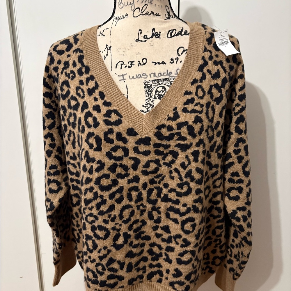 Old Navy Tan and Black Leopard V-Neck Sweater
